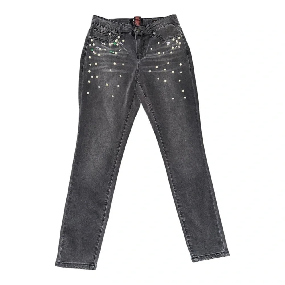 Earl Jeans Pearl Crystal Embellished Skinny Ankle Jeans Size 8 Y2K Indie Sleaze